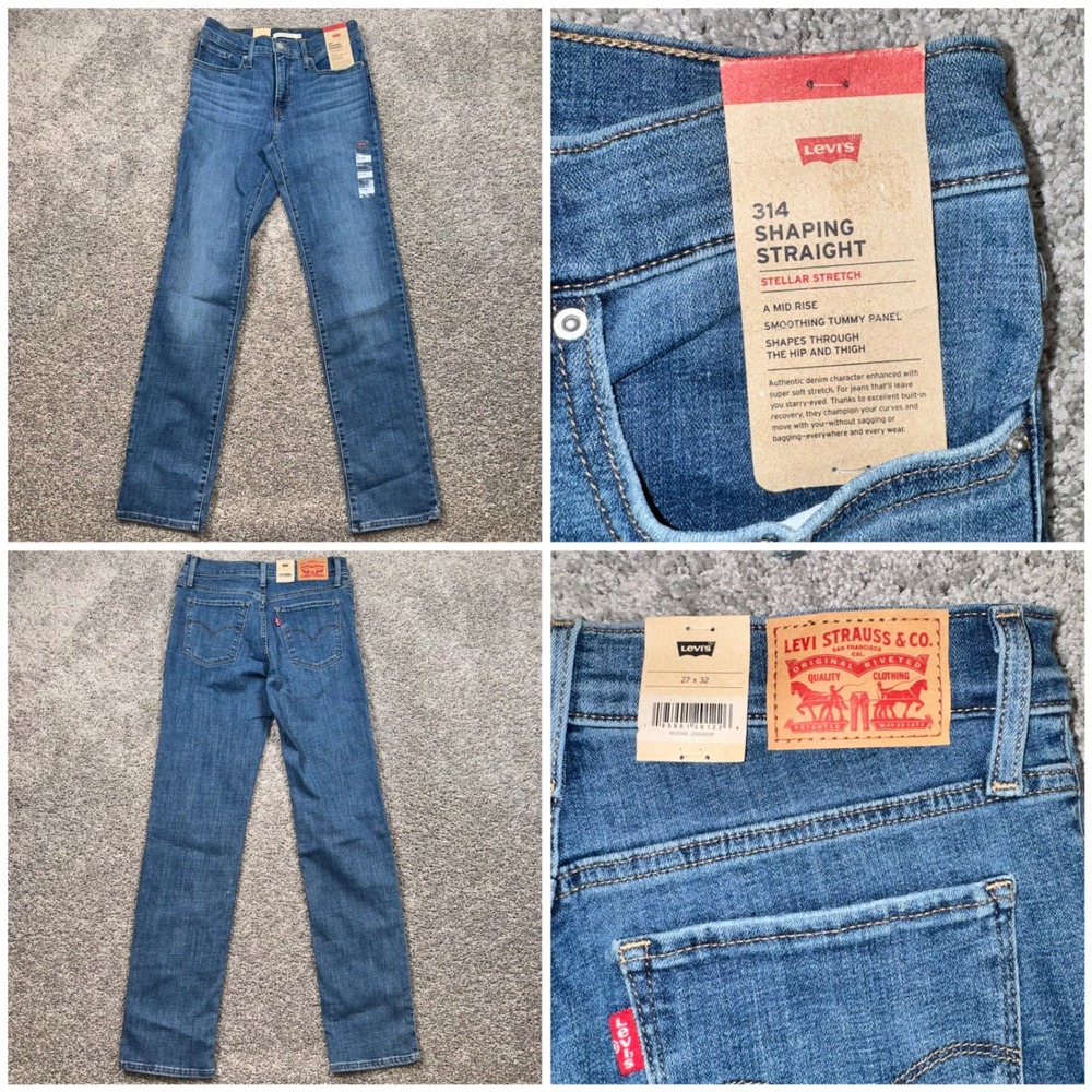 Levi 314 Shaping Straight Jeans Womens Stretch Blue 27x32 NEW